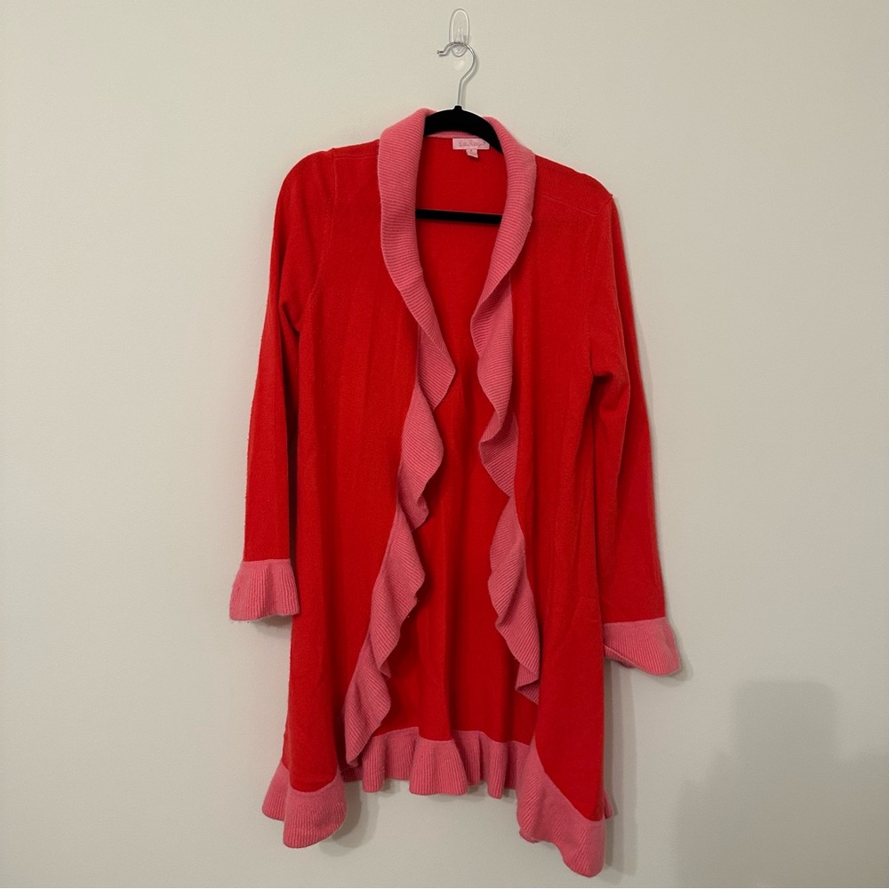 Lilly Pulitzer Pink/Red Long Cardigan 100% Cashmere